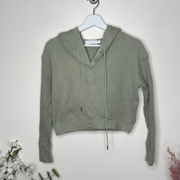 JONATHAN SIMKHAI Standard Everly Waffle Hoodie Willow Green {3T8} - Picture 3 of 6